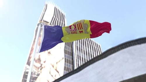 Realistic Andorra Flag Waving Against Blue Sky