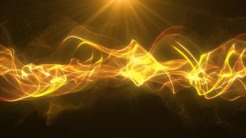Animation Of Glowing High Tech Digital Particle Wave Moving On Gradient Background, Golden Particle