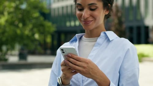 African American Business Woman in City Urban Outside Office Girl Female Businesswoman Entrepreneur