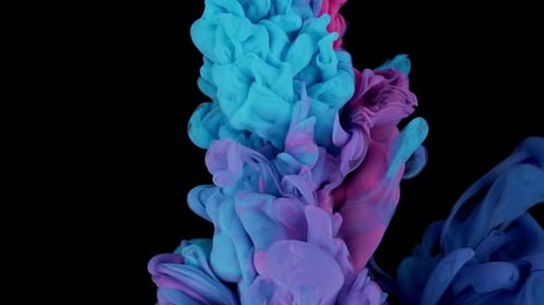 Abstract Turquoise and Pink Ink Plumes on Black