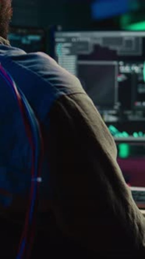 Vertical Video Man Merging Mind with AI Uploading Consciousness Trying to Become Cyborg