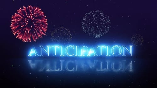 Neon Glowing Text Title with Festive Fireworks and Reflection