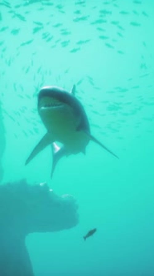 A Large Shark Swimming Over a Coral Reef