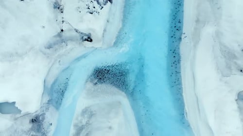 Icecap Arctic Meltwater Blue Channels Flowing To The Arctic Ocean, Aerial View