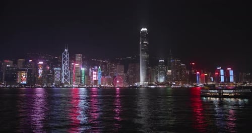 Victoria Harbour by night, Hong Kong, China. Beautiful high dynamic range professional footage. Cent