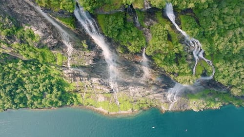 Seven Sisters Waterfall, Geiranger Fjord, Norway. Nature in fjords.