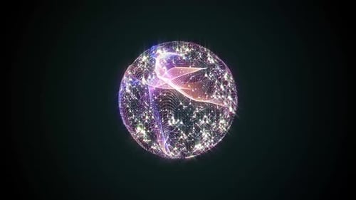 Abstract Digital Sphere with Glowing Particles and Energetic Waves
