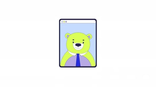 Collar tie bear on tablet screen 2D object animation