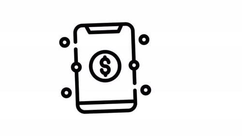 Animated Mobile Phone with Dollar Sign and Network Dots Icon