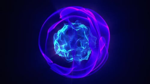Abstract Glowing Sphere with Digital Waves Animation