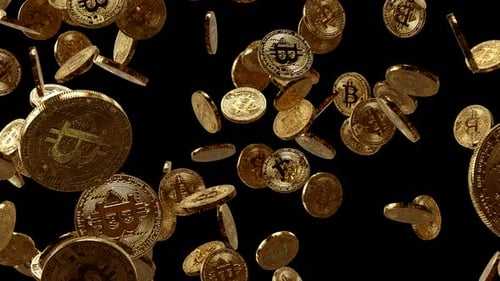 Falling Golden Bitcoin Coins Seamless Loop