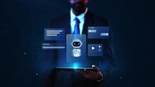 Futuristic AI Chatbot Holographic UI Display