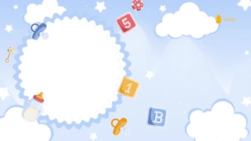 Baby Blue Clouds Background Animation With Numbers, Toys V6