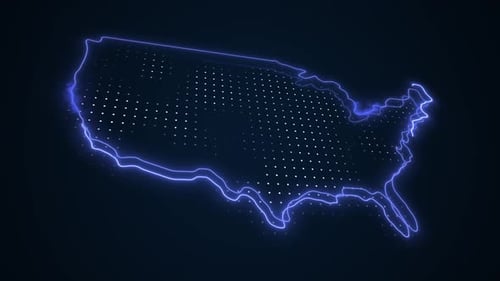 Glowing Neon USA Map with Digital Network Dots