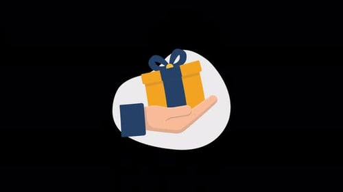 Animated Hand Holding a Gift Box Flat Design Icon