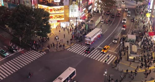 Trânsito noturno da travessia de Shibuya em Tóquio