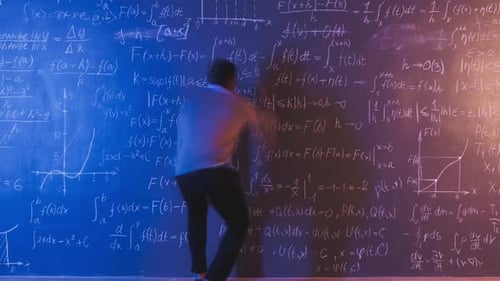 Zoomin Time Lapse of African American Researcher Working in University Classroom Writing on