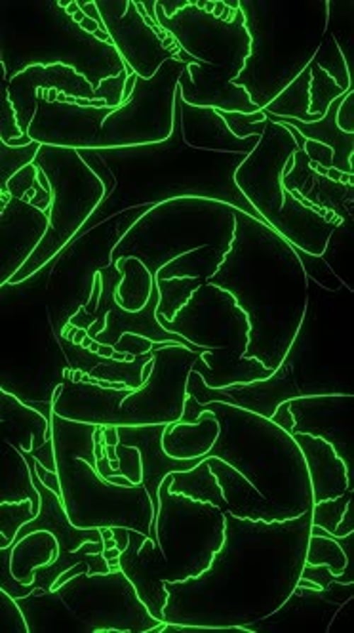 Illustrated Neon Green Skulls