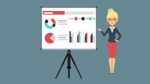 Animated Business Woman Presenting Data Charts and Graphs