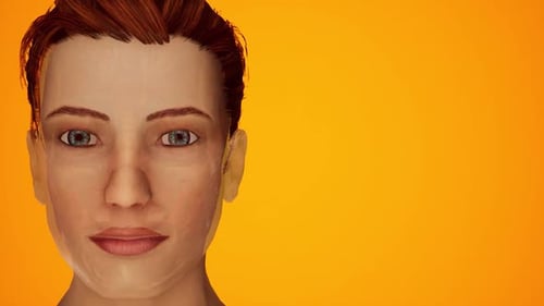Stylized Digital Portrait of a Woman on Orange Background