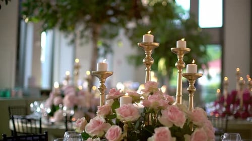 Elegant Wedding Table with Roses and Candles