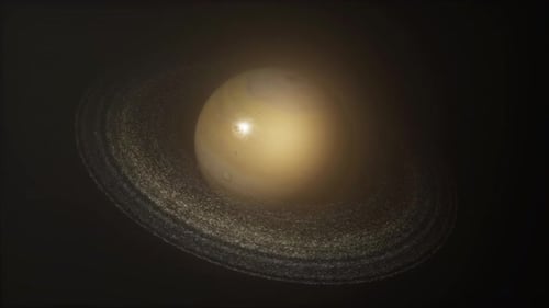 Rotierender Saturnplanet im Weltraum mit Ringen — Animation