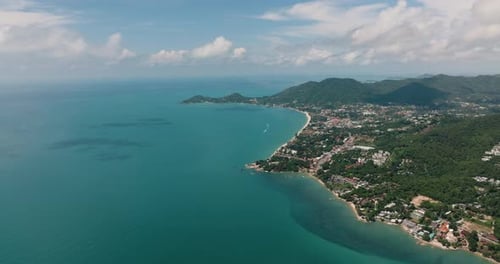 Panoramic Coastline with Lush Hills and Turquoise Sea Ko Samui Thailand