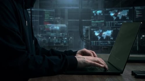 Digital Data Network Interface with Hacker Typing Background