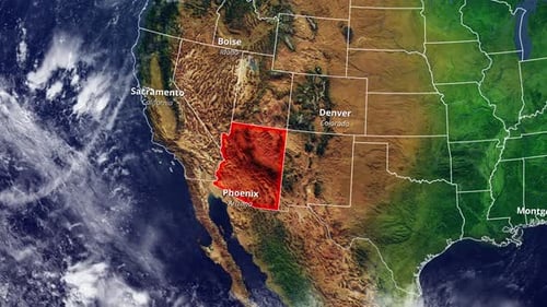 United States Map Highlighting Arizona and Major Cities