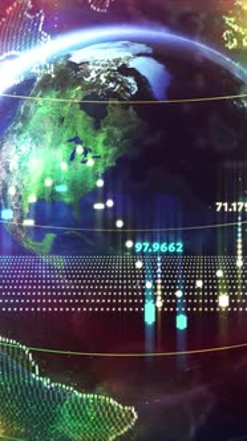 Global Business and Finance Showing World Map with Glowing Lines and Numbers