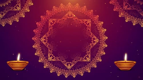 Happy Diwali Festive Animation with Golden Decorative Mandalas and Lamps