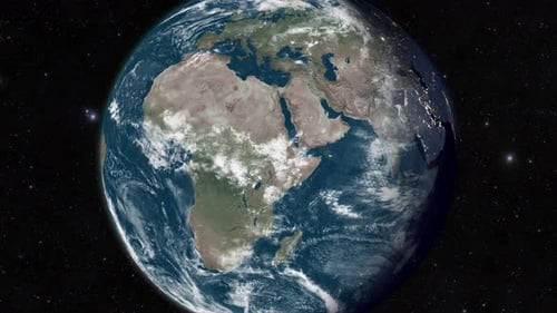 Rotating Earth Showing Clouds and City Lights Day to Night Transition