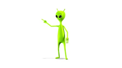 Presentation Green Alien on White Background