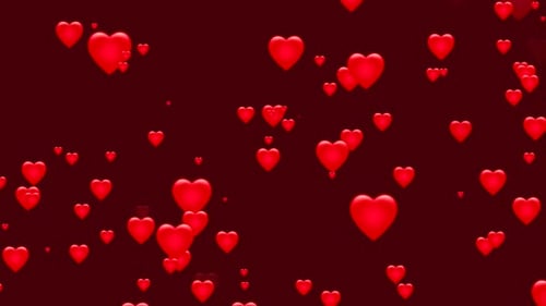 Glossy Red Hearts Floating Motion Background