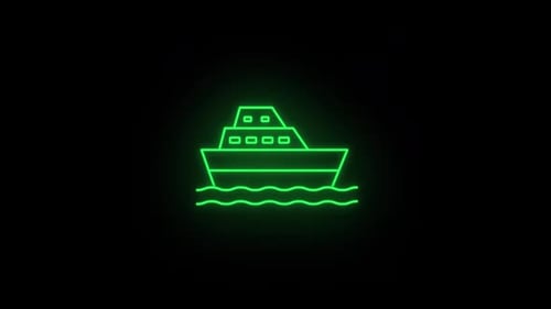 Animated Neon Ship Outline Traveling on Water