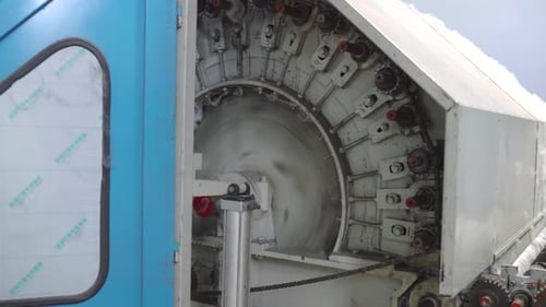 Knitting circular inside textile factory, Closeup