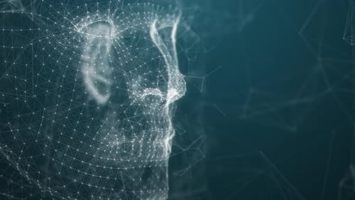 Artificial Intelligence Humanoid Head AI with Digital Brain Big Data Analysis Information and Neural