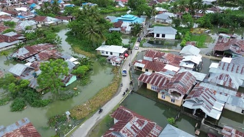 Aerial view of flooded area in Tualango village, Gorontalo, Indonesia