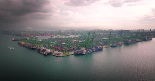 Aerial View of a Busy International Shipping Port