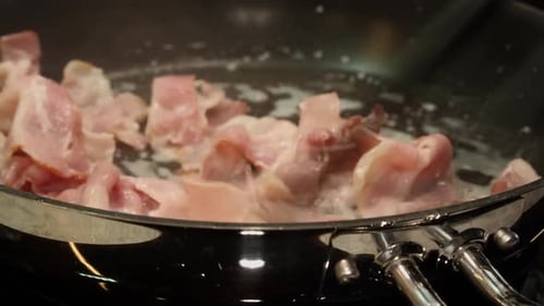 Bacon Frying in Pan Close Up