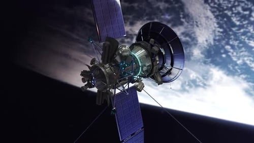 International Space Station (ISS) floating in orbit above planet earth in outer space