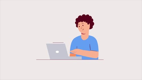 Flat Design Animation of Person Typing on Laptop