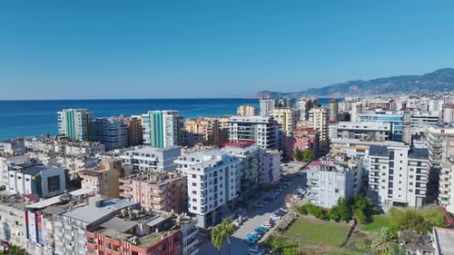 Aerial Video Aerial Perspective of a Coastal City with Panoramic Views of the Sea