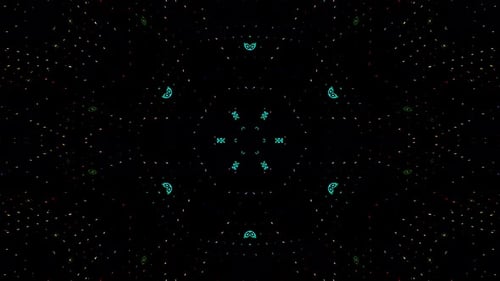 Animated round shape of colorful lines flashing lights dots, on a black background