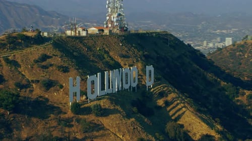 Los Angeles, California, USA - Circa 2018: Aerial View Hollywood Sign On