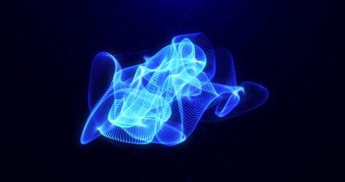 Abstrakte Plasmaform aus Partikeln mit hellem Hintergrund, flüssigem Plasma und magischen Leuchtwellen