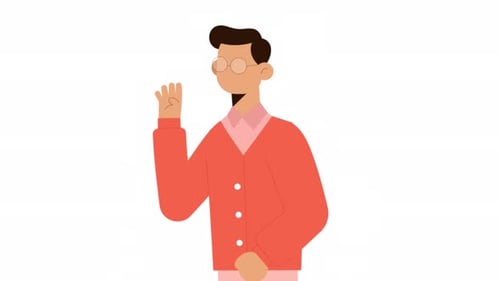 Animated Flat Design Man Waving Hand Character
