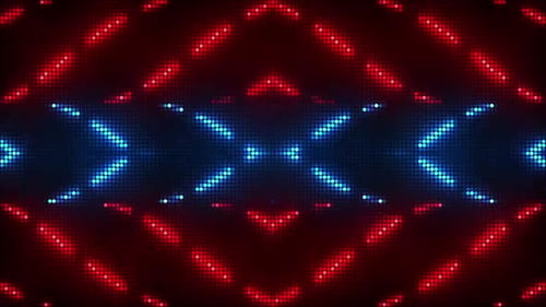 Dynamisch pulsierende LED-Leuchten in Rot und Blau erzeugen energetische abstrakte Muster