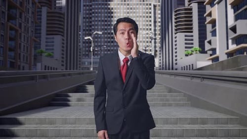 Asian Business Man Doing Ooh Face In City