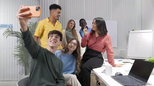 Startup Team Taking a Selfie in Modern Office